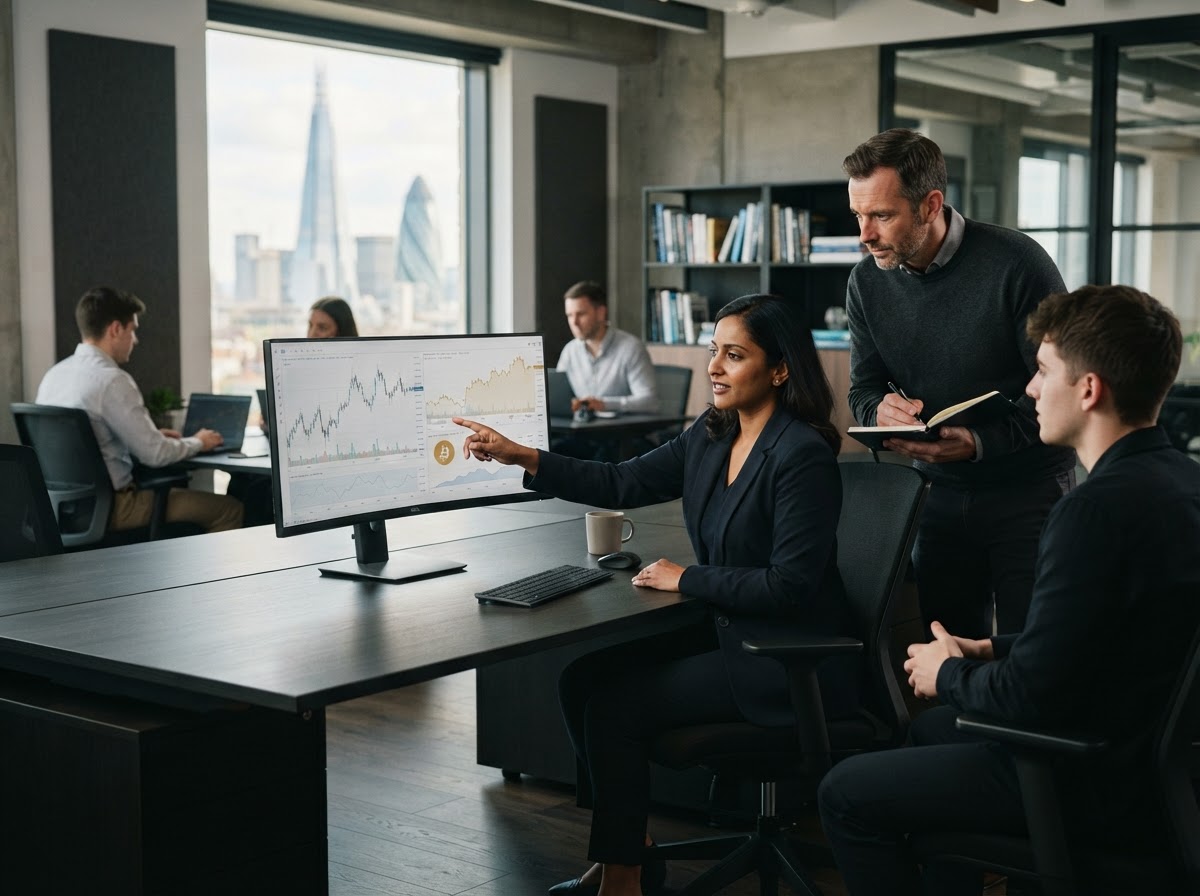 Bitcoin AI Trader analysts reviewing strategy performance data